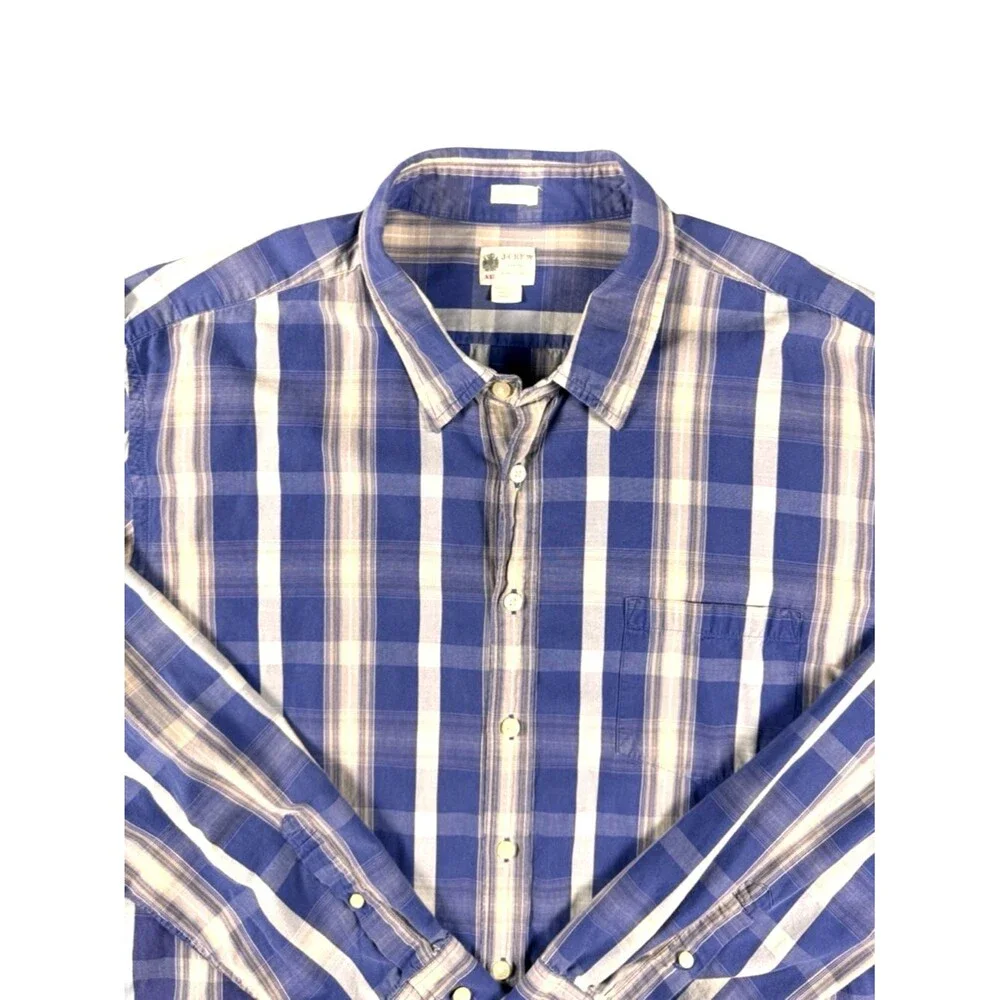 J.Crew Washed Casual Plaid Button Down Shirt XXL Blue Yellow 100% Cotton